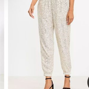 LOFT Sequin Jogger Pants in Silver